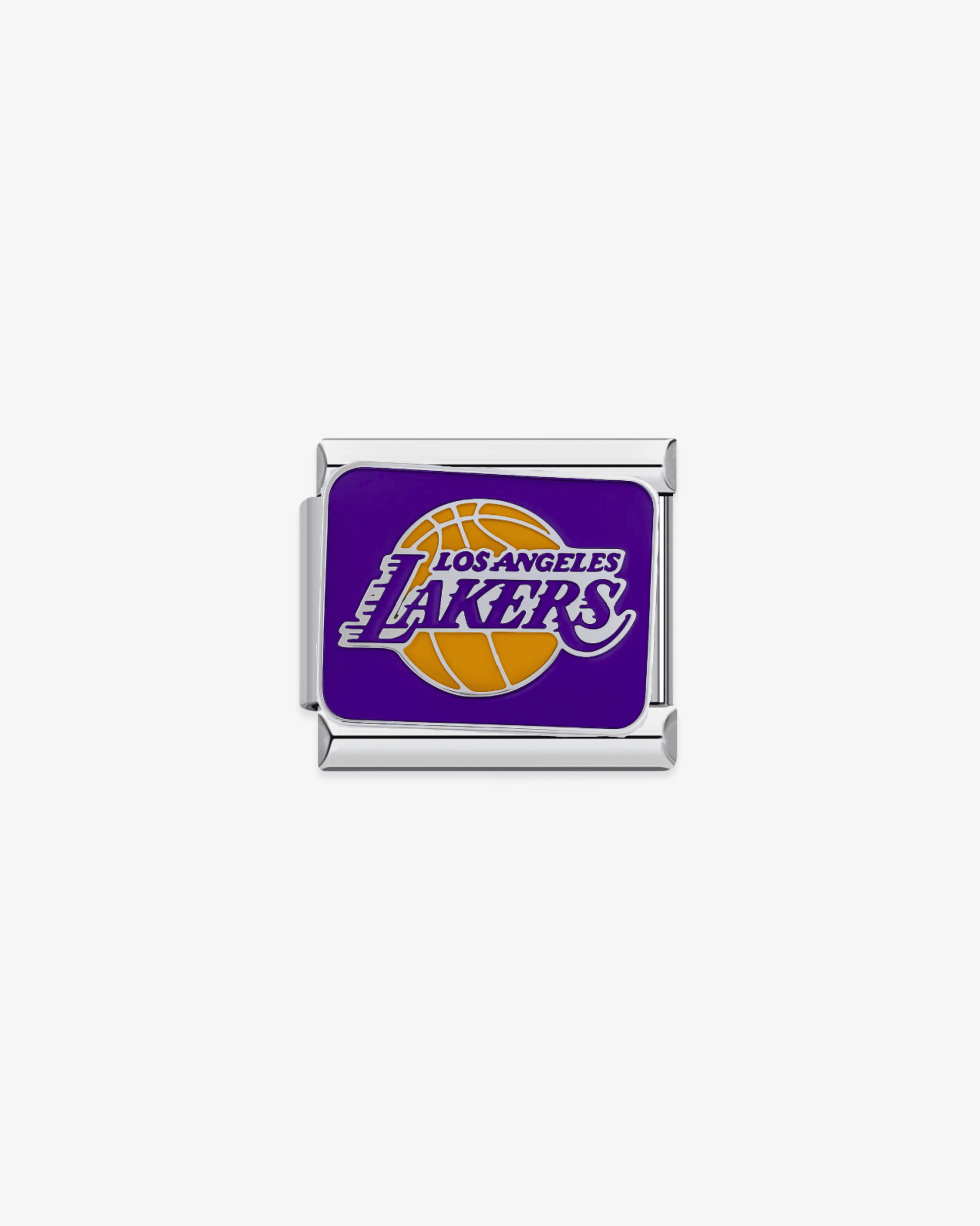 Charm plateado de acero inoxidable personalizable, compatible con pulseras italianas tipo Nomination. Diseño elegante, ideal para crear combinaciones únicas y expresar tu estilo personal. Charms de deporte, charms de basquet, Los Angeles Lakers