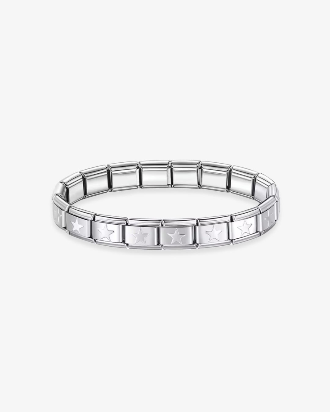 Brazalete de charms italianos de estrella personalizable de ICON Bracelet, compatible con eslabones tipo Nomination. Ideal para combinar charms dorados o plateados y crear una joya única con estilo mediterráneo.