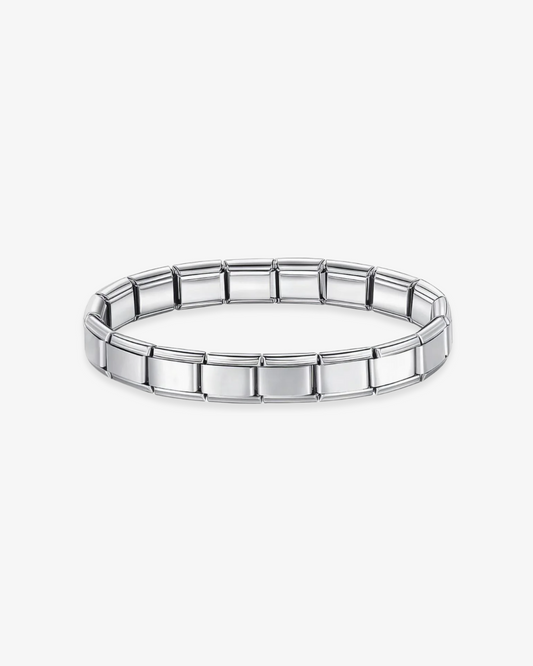 Brazalete de charms italianos personalizable de ICON Bracelet, compatible con eslabones tipo Nomination. Ideal para combinar charms dorados o plateados y crear una joya única con estilo mediterráneo.
