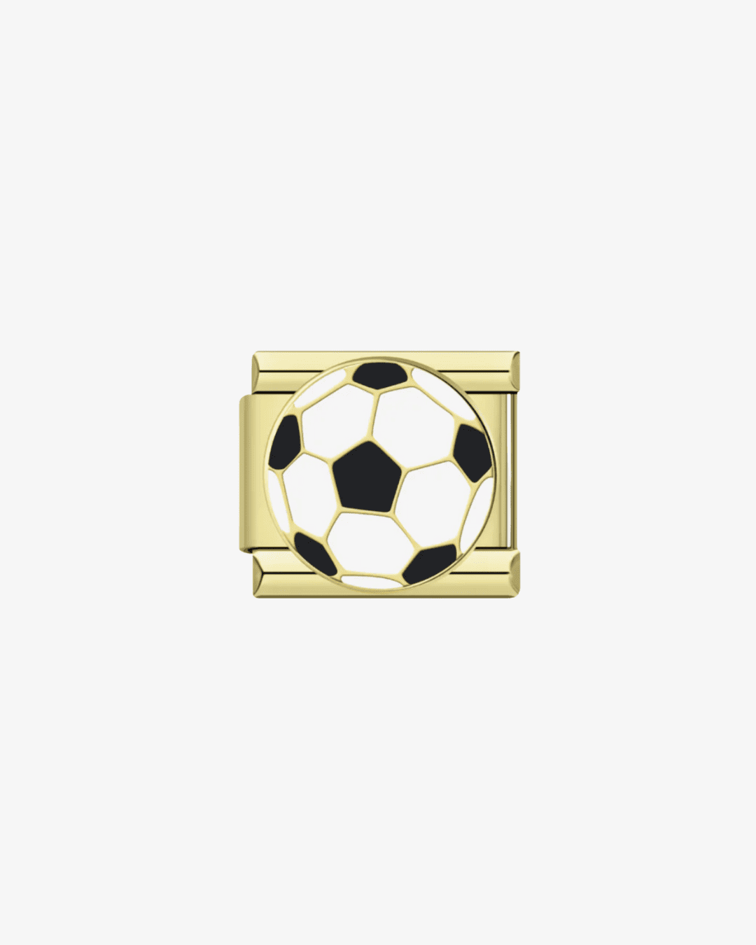 Charm dorado de acero inoxidable personalizable, compatible con pulseras italianas tipo Nomination. Diseño elegante, ideal para crear combinaciones únicas y expresar tu estilo personal. Charms de fútbol. Charms de deporte.
