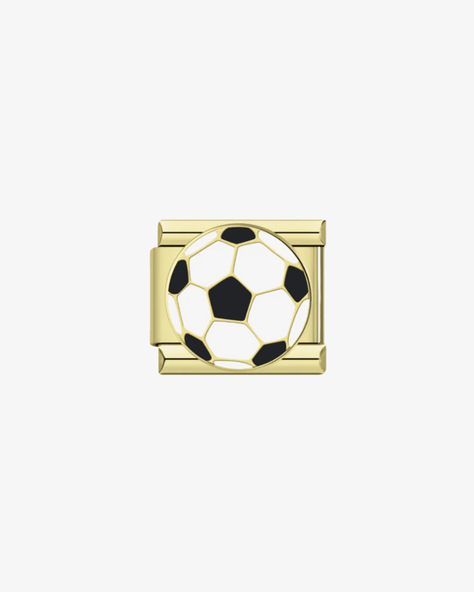 Charm dorado de acero inoxidable personalizable, compatible con pulseras italianas tipo Nomination. Diseño elegante, ideal para crear combinaciones únicas y expresar tu estilo personal. Charms de fútbol. Charms de deporte.