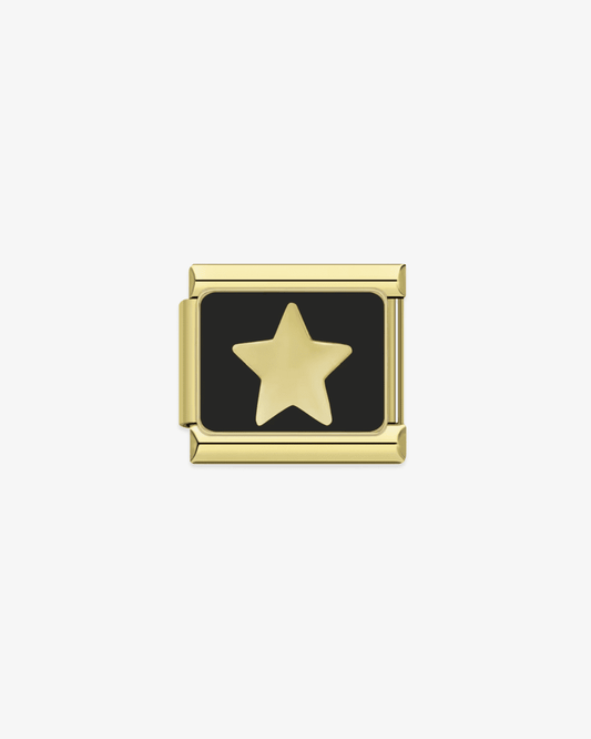 Charm dorado de acero inoxidable personalizable, compatible con pulseras italianas tipo Nomination. Diseño elegante, ideal para crear combinaciones únicas y expresar tu estilo personal. Charms de estrellas.