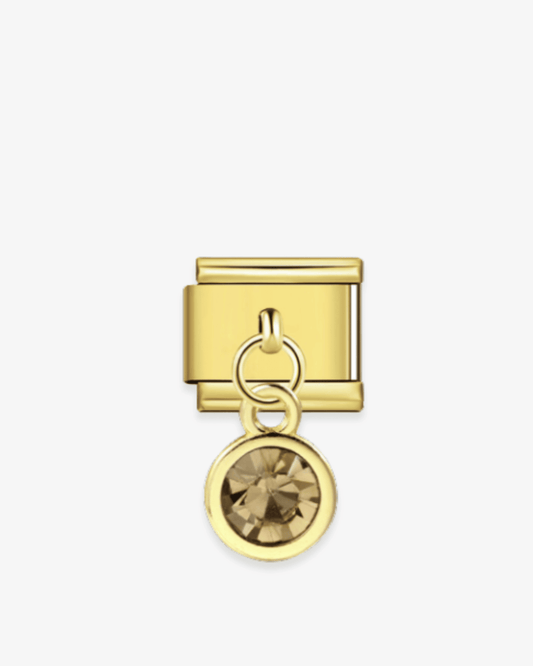 Charm dorado de acero inoxidable personalizable, compatible con pulseras italianas tipo Nomination. Diseño elegante, ideal para crear combinaciones únicas y expresar tu estilo personal. Charms colgantes. Charms con perlas.