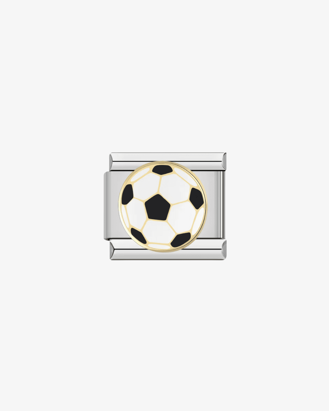 Charm plateado de acero inoxidable personalizable, compatible con pulseras italianas tipo Nomination. Diseño elegante, ideal para crear combinaciones únicas y expresar tu estilo personal. Charms de fútbol. Charms de deporte.