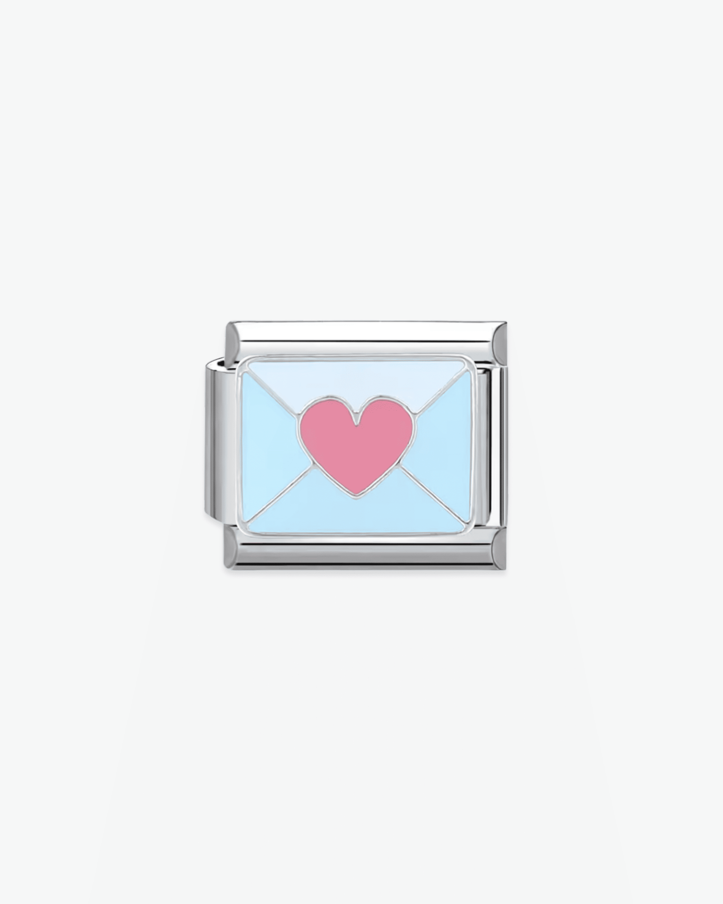 Charm plateado de acero inoxidable personalizable, compatible con pulseras italianas tipo Nomination. Diseño elegante, ideal para crear combinaciones únicas y expresar tu estilo personal. Charms de amor.