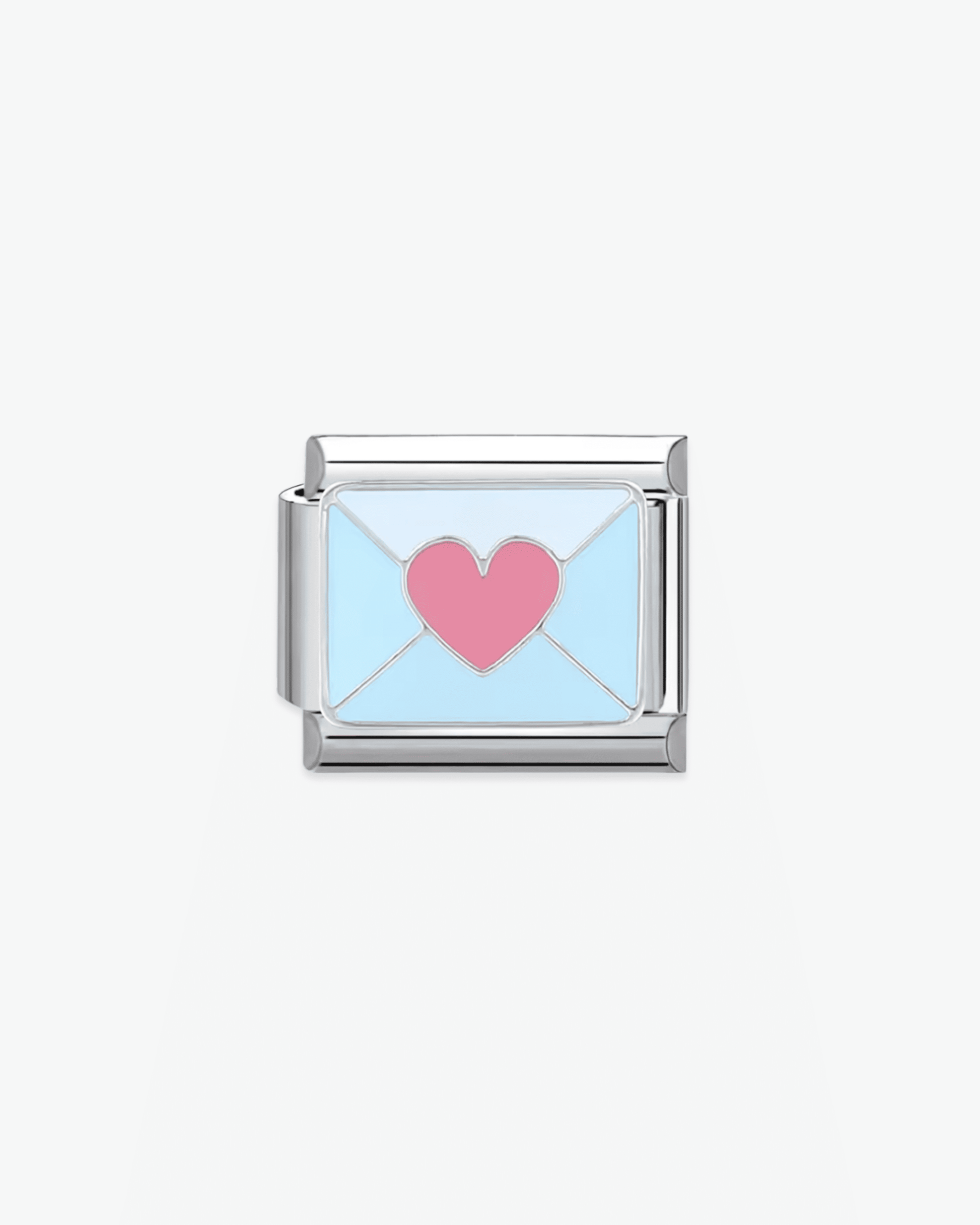 Charm plateado de acero inoxidable personalizable, compatible con pulseras italianas tipo Nomination. Diseño elegante, ideal para crear combinaciones únicas y expresar tu estilo personal. Charms de amor.