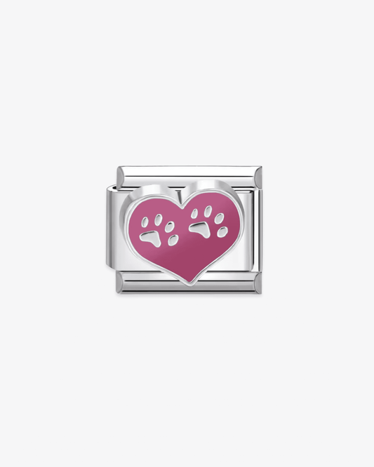 Charm plateado de acero inoxidable personalizable, compatible con pulseras italianas tipo Nomination. Diseño elegante, ideal para crear combinaciones únicas y expresar tu estilo personal. Charms de animales. Charms de perros. Charms de corazones