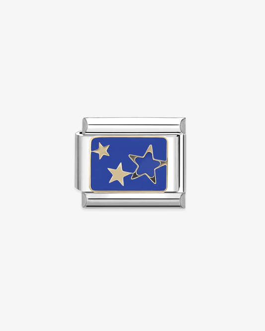 Charm plateado de acero inoxidable personalizable, compatible con pulseras italianas tipo Nomination. Diseño elegante, ideal para crear combinaciones únicas y expresar tu estilo personal. Charms de estrellas.