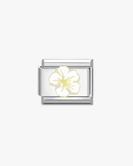 Charm plateado de acero inoxidable personalizable, compatible con pulseras italianas tipo Nomination. Diseño elegante, ideal para crear combinaciones únicas y expresar tu estilo personal. Charms de flores.
