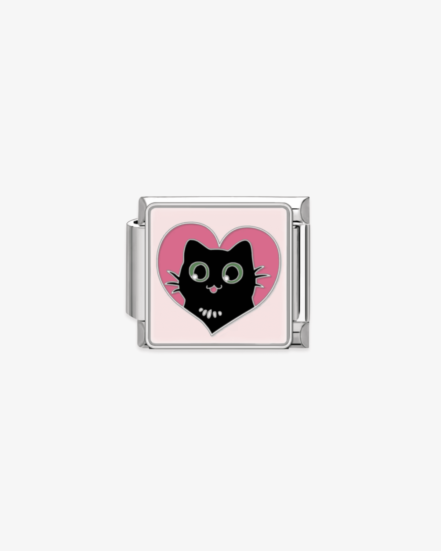 Charm plateado de acero inoxidable personalizable, compatible con pulseras italianas tipo Nomination. Diseño elegante, ideal para crear combinaciones únicas y expresar tu estilo personal. Charms de animales. Charms de gatos.