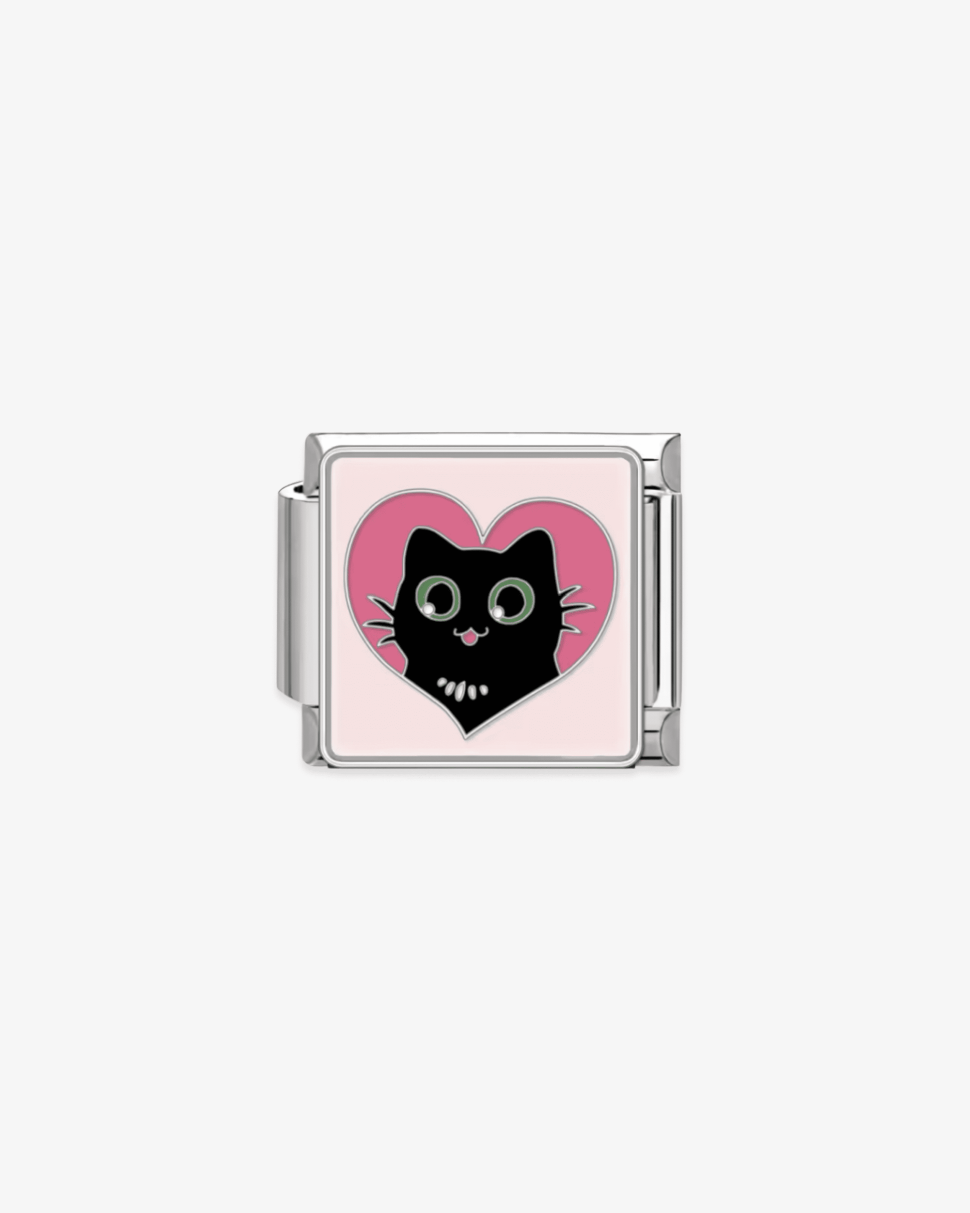 Charm plateado de acero inoxidable personalizable, compatible con pulseras italianas tipo Nomination. Diseño elegante, ideal para crear combinaciones únicas y expresar tu estilo personal. Charms de animales. Charms de gatos.