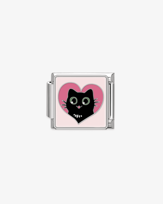 Charm plateado de acero inoxidable personalizable, compatible con pulseras italianas tipo Nomination. Diseño elegante, ideal para crear combinaciones únicas y expresar tu estilo personal. Charms de animales. Charms de gatos.