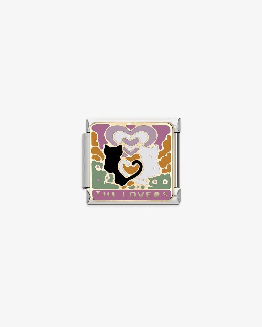 Charm plateado de acero inoxidable personalizable, compatible con pulseras italianas tipo Nomination. Diseño elegante, ideal para crear combinaciones únicas y expresar tu estilo personal. Charms de animales. Charms de gatos. Charms de amor.