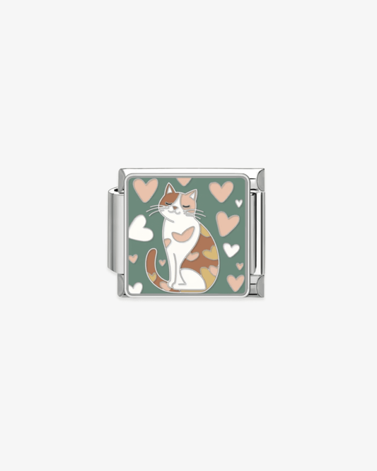 Charm plateado de acero inoxidable personalizable, compatible con pulseras italianas tipo Nomination. Diseño elegante, ideal para crear combinaciones únicas y expresar tu estilo personal. Charms de animales. Charms de gatos.