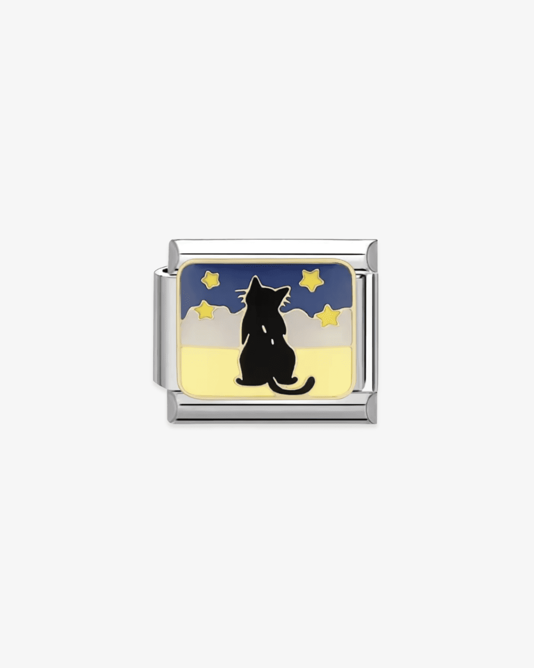 Charm plateado de acero inoxidable personalizable, compatible con pulseras italianas tipo Nomination. Diseño elegante, ideal para crear combinaciones únicas y expresar tu estilo personal. Charms de animales. Charms de gatos.