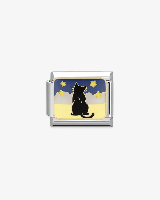 Charm plateado de acero inoxidable personalizable, compatible con pulseras italianas tipo Nomination. Diseño elegante, ideal para crear combinaciones únicas y expresar tu estilo personal. Charms de animales. Charms de gatos.
