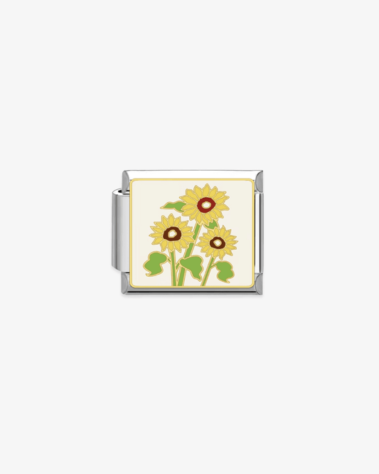 Charm plateado de acero inoxidable personalizable, compatible con pulseras italianas tipo Nomination. Diseño elegante, ideal para crear combinaciones únicas y expresar tu estilo personal. Charms de flores.