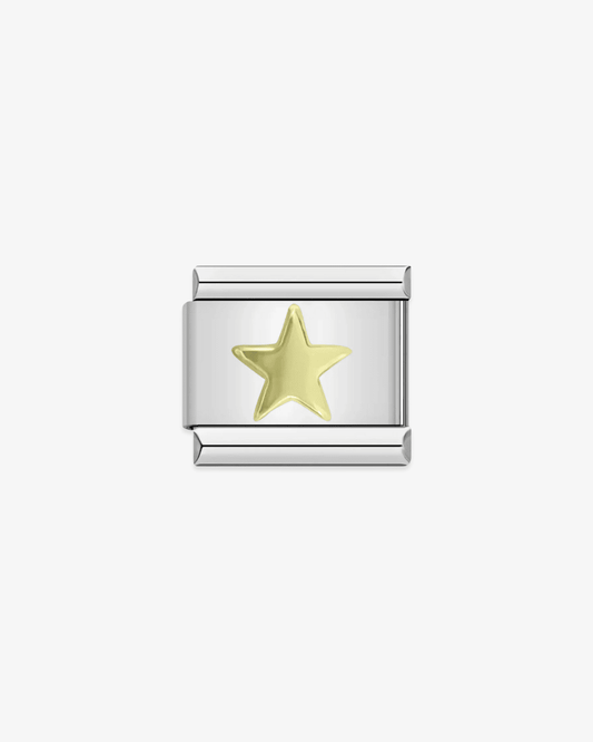 Charm plateado de acero inoxidable personalizable, compatible con pulseras italianas tipo Nomination. Diseño elegante, ideal para crear combinaciones únicas y expresar tu estilo personal. Charms de estrellas.