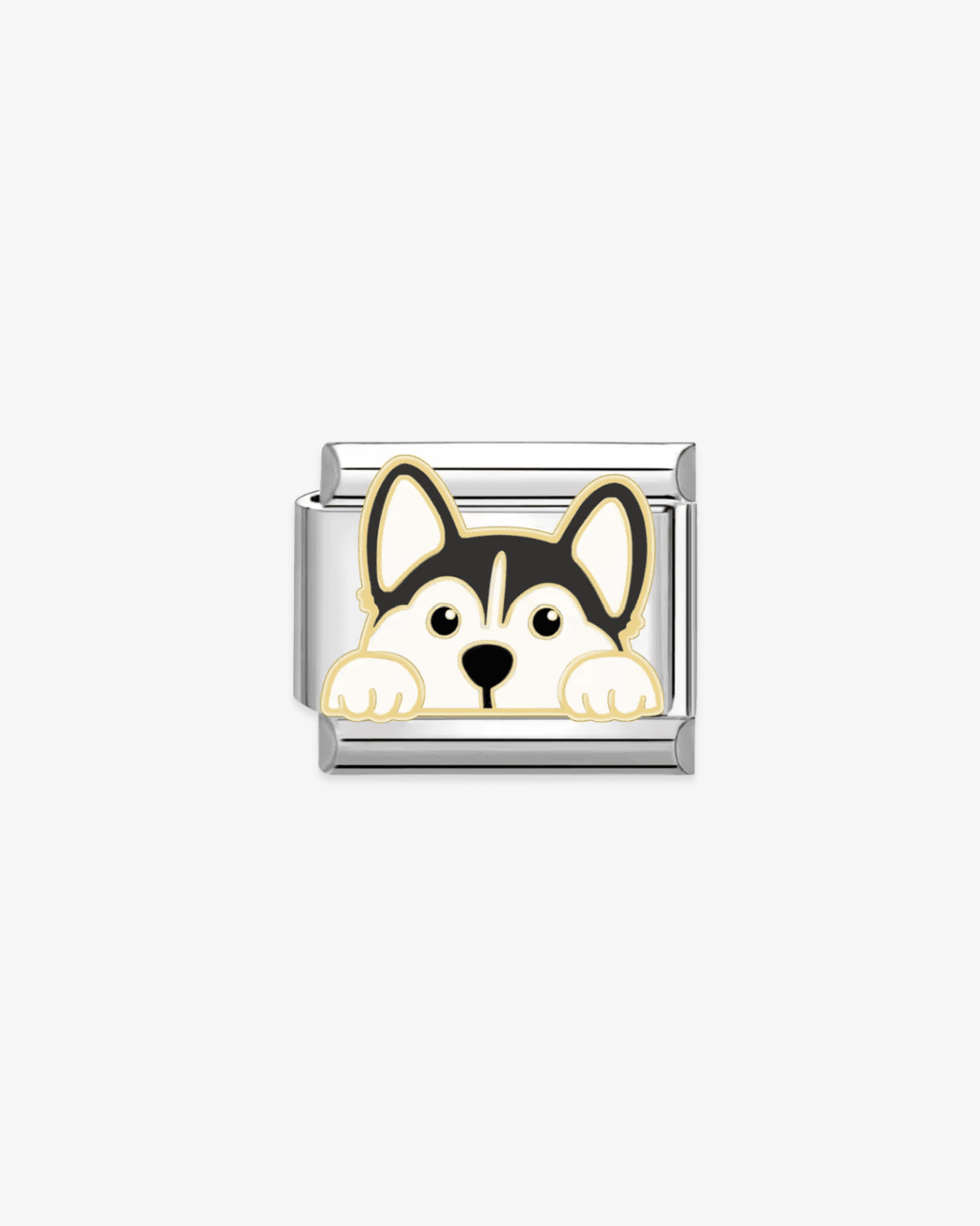 Charm plateado de acero inoxidable personalizable, compatible con pulseras italianas tipo Nomination. Diseño elegante, ideal para crear combinaciones únicas y expresar tu estilo personal. Charms de animales.  Charms de perros.