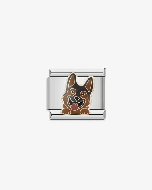 Charm plateado de acero inoxidable personalizable, compatible con pulseras italianas tipo Nomination. Diseño elegante, ideal para crear combinaciones únicas y expresar tu estilo personal. Charms de animales. Charms de perros.