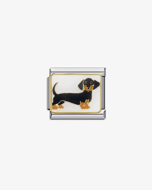 Charm plateado de acero inoxidable personalizable, compatible con pulseras italianas tipo Nomination. Diseño elegante, ideal para crear combinaciones únicas y expresar tu estilo personal. Charms de animales. Charms de perros.