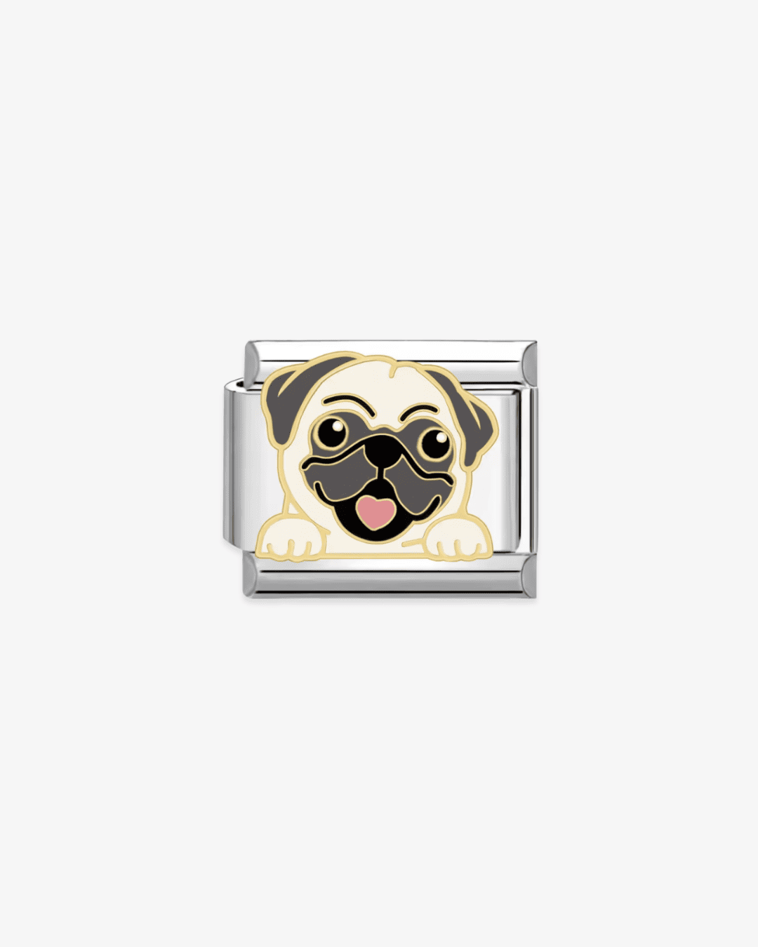 Charm plateado de acero inoxidable personalizable, compatible con pulseras italianas tipo Nomination. Diseño elegante, ideal para crear combinaciones únicas y expresar tu estilo personal. Charms de animales.  Charms de perros.