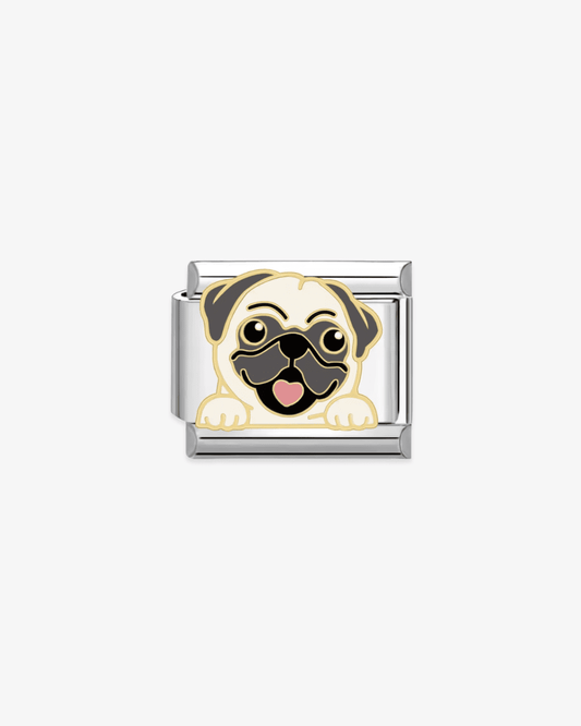 Charm plateado de acero inoxidable personalizable, compatible con pulseras italianas tipo Nomination. Diseño elegante, ideal para crear combinaciones únicas y expresar tu estilo personal. Charms de animales.  Charms de perros.
