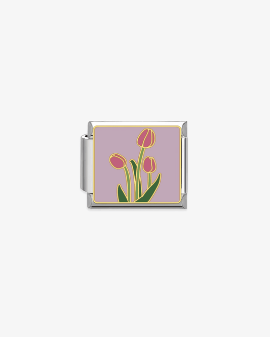 Charm plateado de acero inoxidable personalizable, compatible con pulseras italianas tipo Nomination. Diseño elegante, ideal para crear combinaciones únicas y expresar tu estilo personal. Charms de flores.