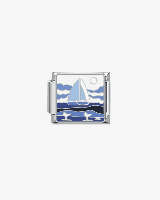 Charm plateado de acero inoxidable personalizable, compatible con pulseras italianas tipo Nomination. Diseño elegante, ideal para crear combinaciones únicas y expresar tu estilo personal. Charms del mar.