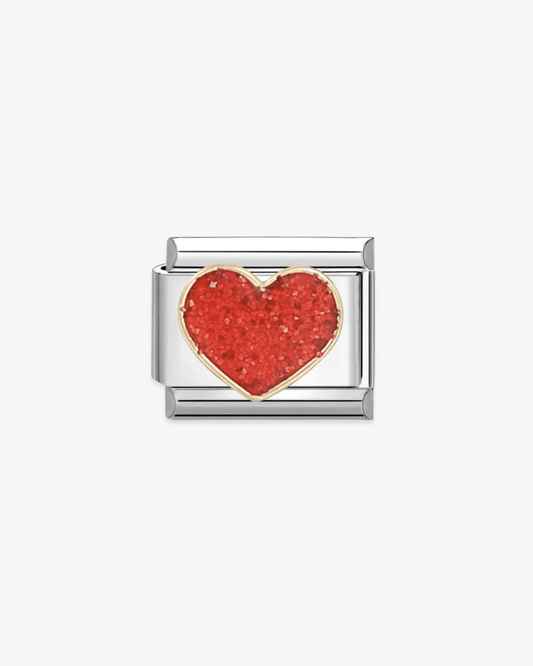 Charm plateado de acero inoxidable personalizable, compatible con pulseras italianas tipo Nomination. Diseño elegante, ideal para crear combinaciones únicas y expresar tu estilo personal. Charms de corazón. Charms purpurina. Charms de amor.