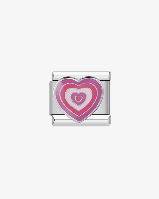 Charm dorado de acero inoxidable personalizable, compatible con pulseras italianas tipo Nomination. Diseño elegante, ideal para crear combinaciones únicas y expresar tu estilo personal. Charms de corazones.