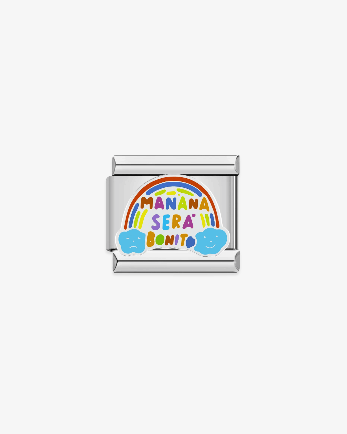 Charm plateado de acero inoxidable personalizable, compatible con pulseras italianas tipo Nomination. Diseño elegante, ideal para crear combinaciones únicas y expresar tu estilo personal. Charms de Karol G