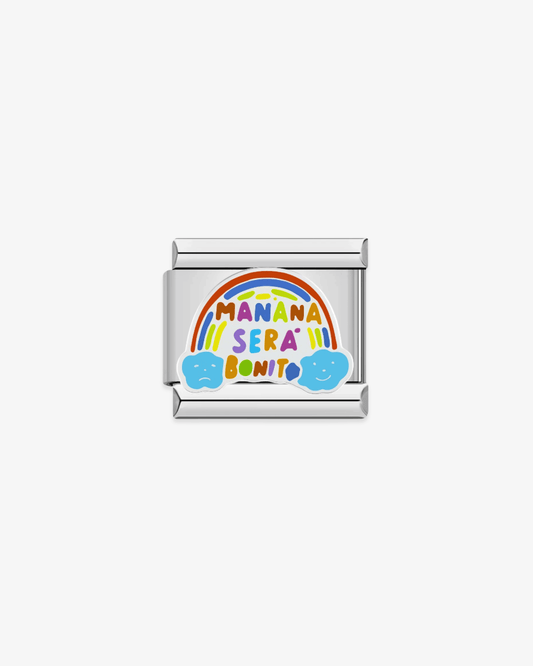 Charm plateado de acero inoxidable personalizable, compatible con pulseras italianas tipo Nomination. Diseño elegante, ideal para crear combinaciones únicas y expresar tu estilo personal. Charms de Karol G