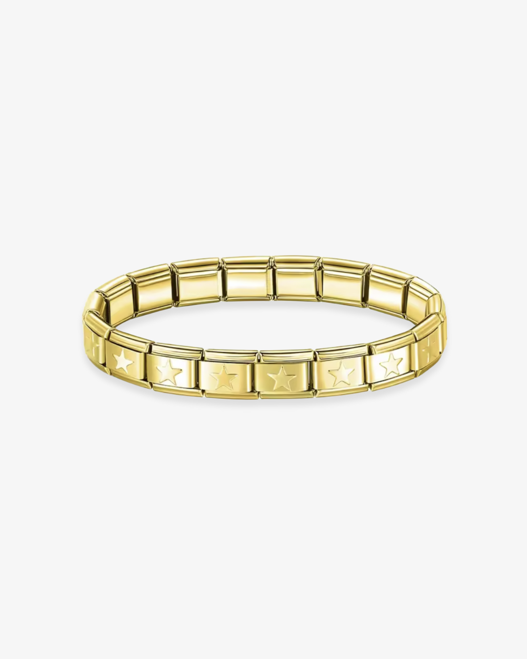 Brazalete de charms italianos de estrella personalizable de ICON Bracelet, compatible con eslabones tipo Nomination. Ideal para combinar charms dorados o plateados y crear una joya única con estilo mediterráneo.